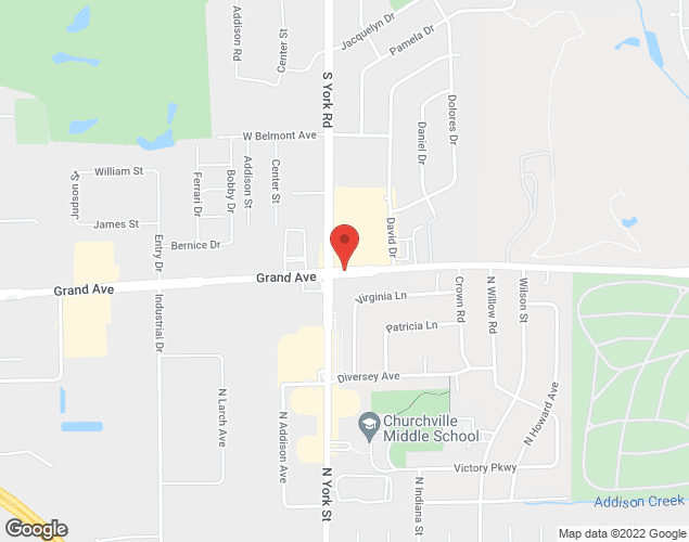 Map showing location at 16W680 Grand Ave., Bensenville, IL