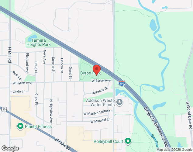 Map showing location at 100 W Byron, Addison, IL