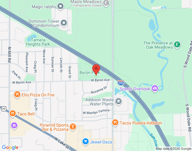 Map showing location at 100 West Byron Avenue, Addison, IL
