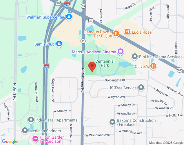 Map showing location at 1770 West Centennial Place, Addison, IL