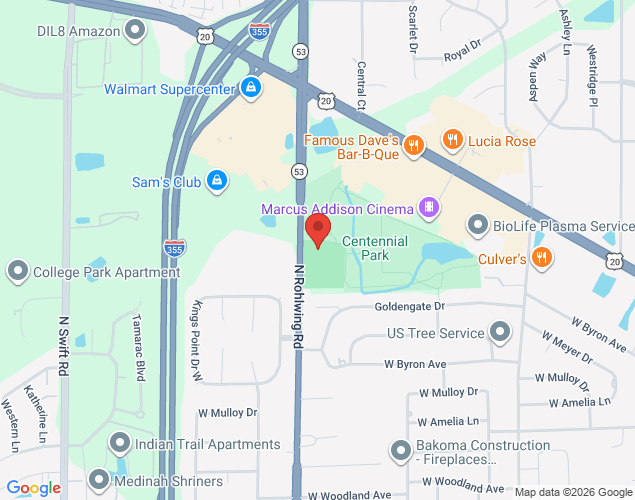 Map showing location at 1770 West Centennial Place, Addison, IL