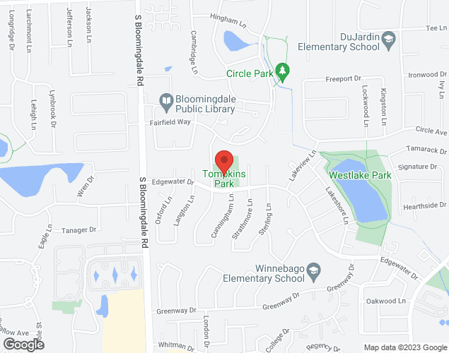 Map showing location at 151 Edgewater Drive, Bloomingdale, IL