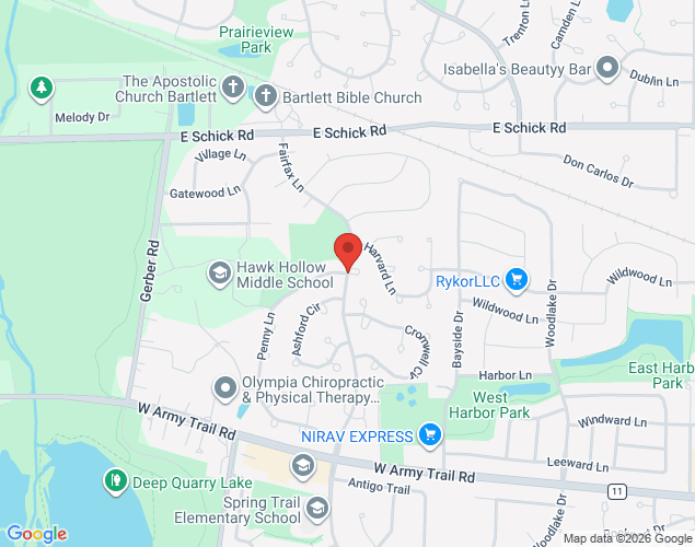 Map showing location at 1631 Fairfax Lane, Bartlett, IL