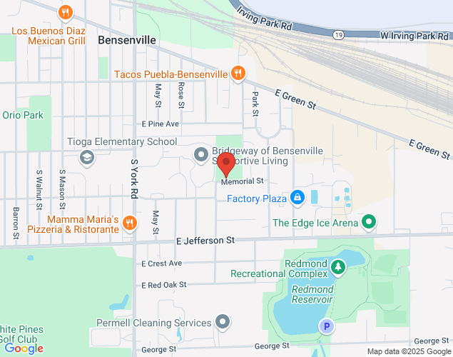 Map showing location at 321 Memorial Street, Bensenville, IL