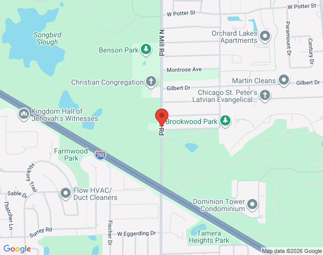 Map showing location at 637 Mill Road, Wood Dale, IL