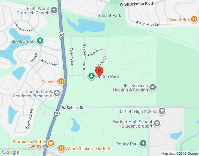 Map showing location at 1371 Keenland Drive, Bartlett, IL