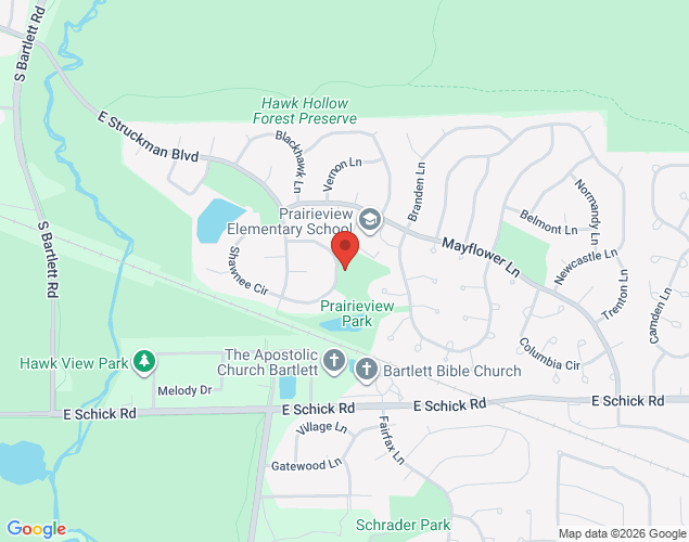 Map showing location at 250 Superior Circle, Bartlett, IL
