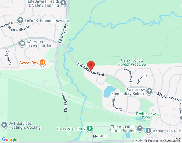 Map showing location at 156 East Struckman Boulevard, Bartlett, IL