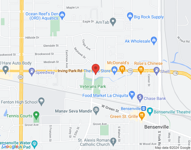 Map showing location at 169 N Church Road, Bensenville, IL