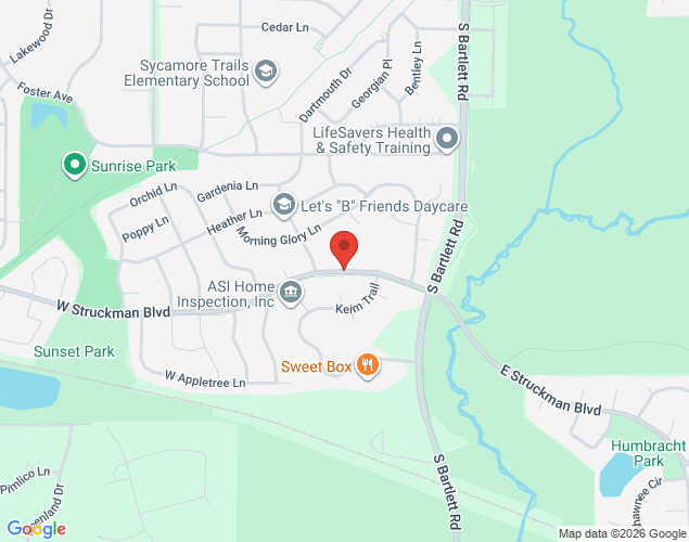 Map showing location at 1197 Windemere Court, Bartlett, IL