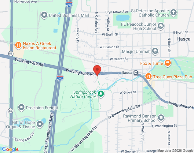 Map showing location at 101 North Catalpa Avenue, Itasca, IL