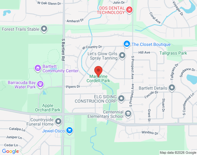 Map showing location at 875 Francine Drive, Bartlett, IL