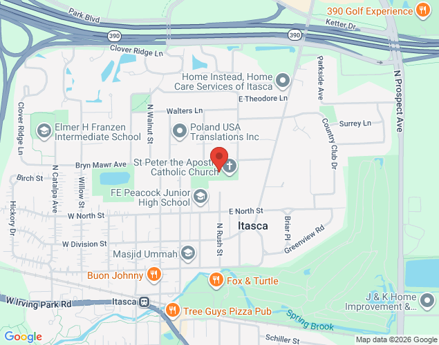 Map showing location at 551 North Rush Street, Itasca, IL