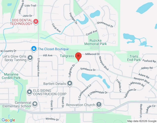 Map showing location at 845 Tallgrass Drive, Bartlett, IL