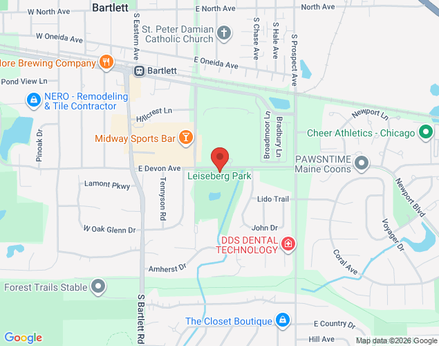 Map showing location at 325 East Devon Avenue, Bartlett, IL
