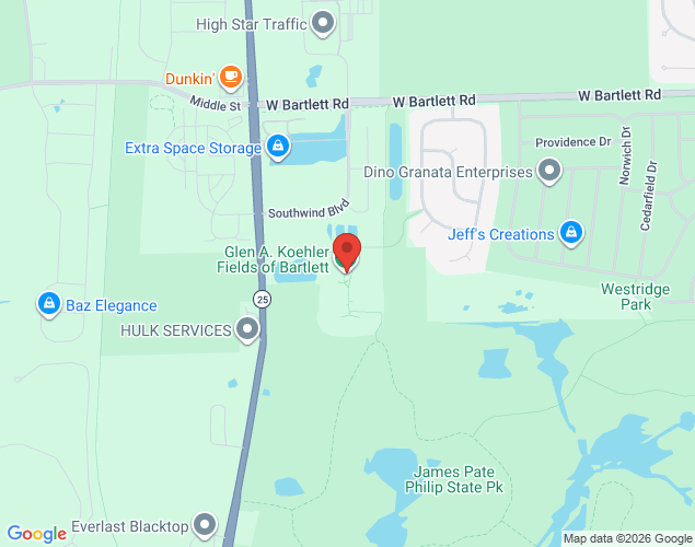 Map showing location at 2255 Southwind Boulevard, Bartlett, IL