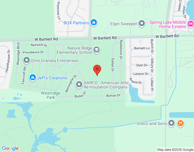 Map showing location at 1905 Westridge Boulevard, Bartlett, IL