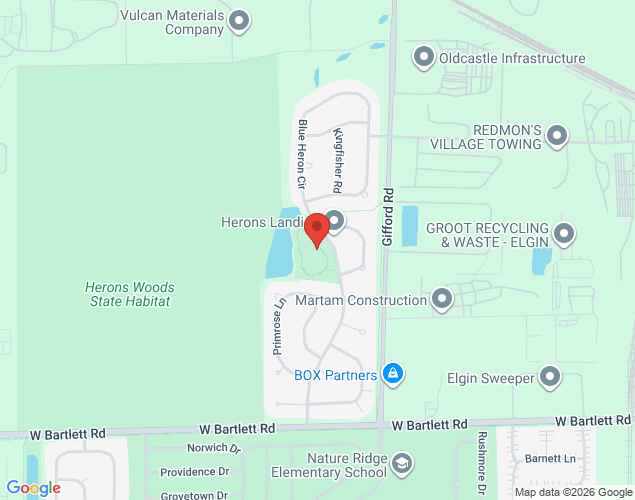 Map showing location at 350 Blue Heron Way, Bartlett, IL