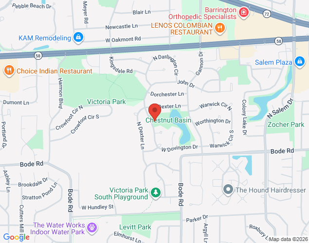 Map showing location at 910 North Dovington Drive, Hoffman Estates, IL