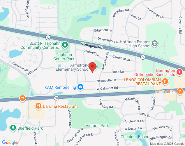 Map showing location at 1320 Kingsdale Road, Hoffman Estates, IL