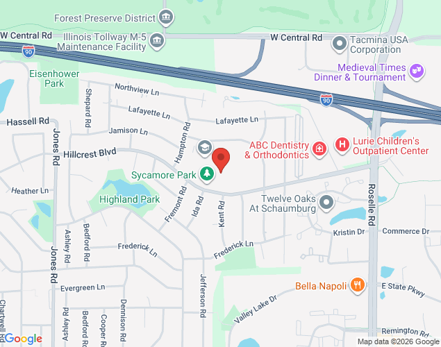 Map showing location at 450 Hillcrest Boulevard, Hoffman Estates, IL
