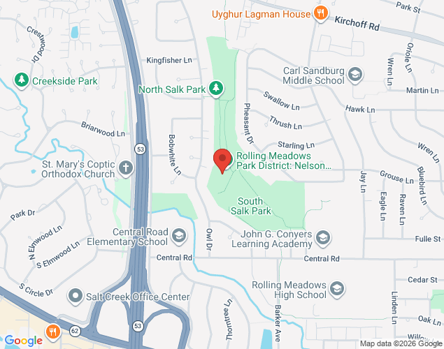 Map showing location at 3900 Owl Drive, Rolling Meadows, IL