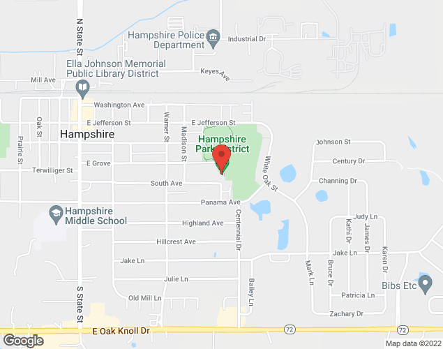 Map showing location at 390 South Ave., Hampshire, IL