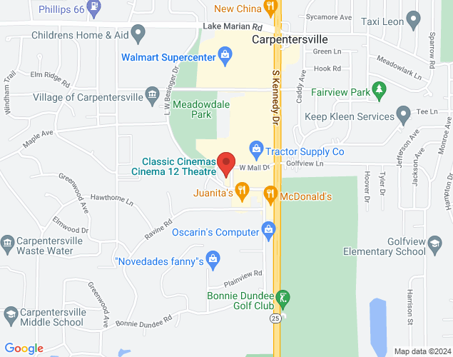 Map showing location at 100 LW Besinger Drive, Carpentersville, IL