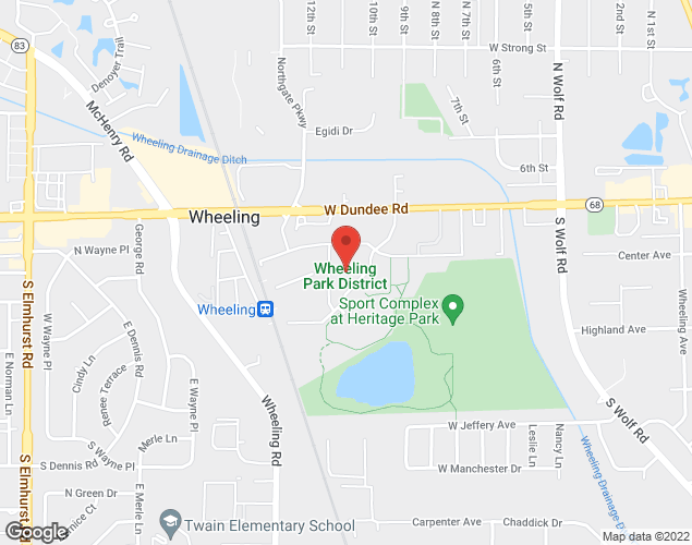 Map showing location at 100 Community Blvd, Wheeling, IL