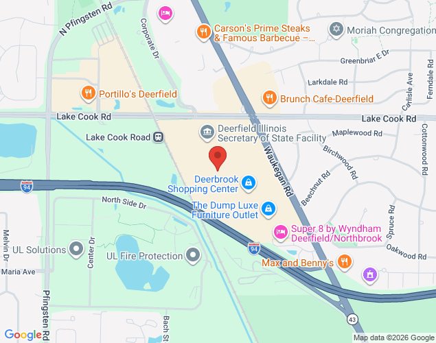 Map showing location at 455 Lake Cook Road, Deerfield, IL