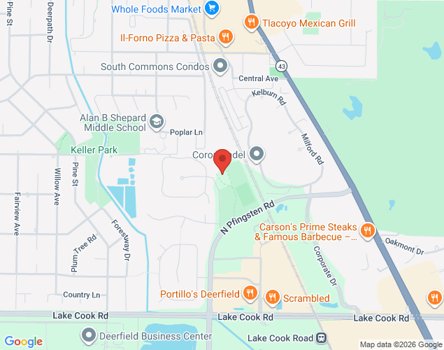 Map showing location at 375 Elm Street, Deerfield, IL