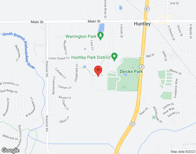 Map showing location at 12219 Lois Lane, Huntley, IL