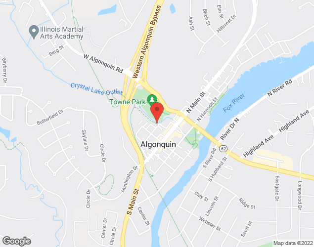 Map showing location at 100 Jefferson St, Algonquin, IL