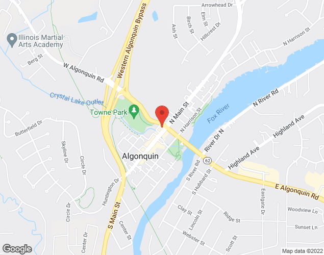 Map showing location at 2 South Main Street, Algonquin, IL