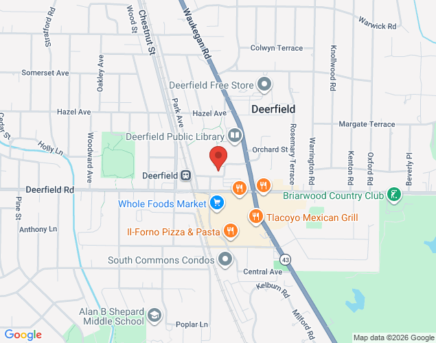 Map showing location at 836 Jewett Park Drive, Deerfield, IL