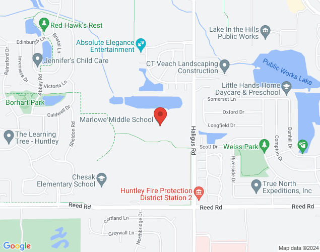Map showing location at Marlowe Middle School, Algonquin, 