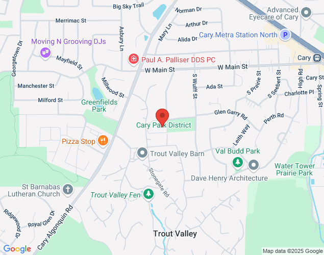 Map showing location at 255 Briargate Rd., Cary, IL