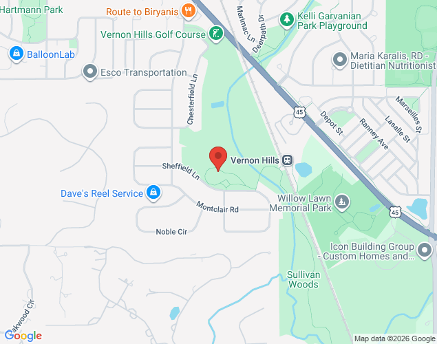 Map showing location at 160 Sheffield Lane, Vernon Hills, IL