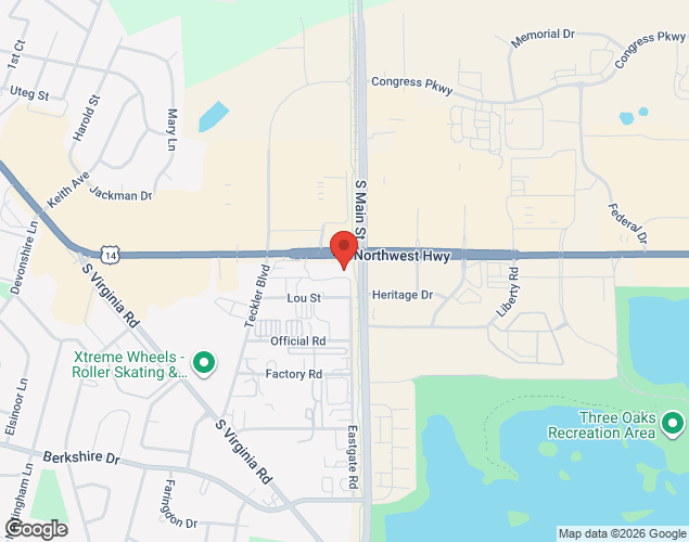 Map showing location at 6107 NW Hwy Suite B, Crystal Lake, IL