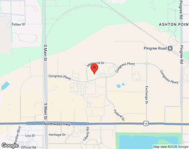 Map showing location at 285 Memorial Drive, Crystal Lake, IL