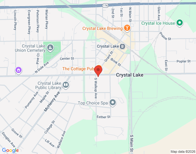 Map showing location at 1 East Crystal Lake Ave, Crystal Lake, IL