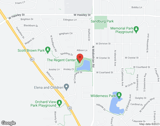 Map showing location at 1200 Regent Dr, Mundelein, IL