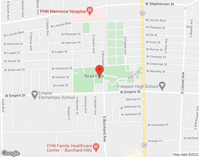 Map showing location at 1122 S. Burchard Ave, Freeport, IL