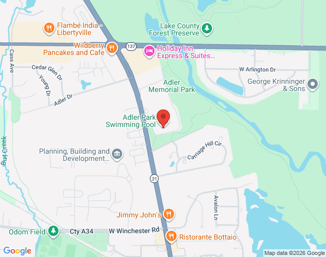 Map showing location at 1500 North Milwaukee Avenue, Libertyville, IL