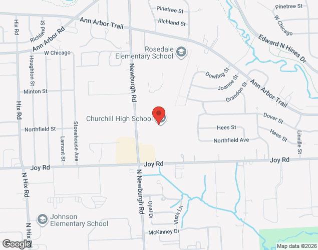 Map showing location at 8900 Newburgh Rd, Livonia, MI