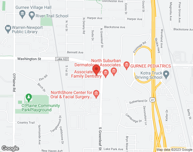 Map showing location at 100 S Greenleaf St, Gurnee, IL