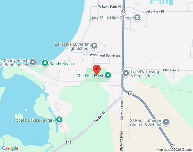 Map showing location at 191 Sandy Beach Road, Lake Mills, WI