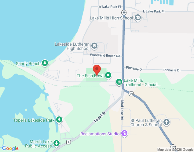 Map showing location at 191 Sandy Beach Road, Lake Mills, WI