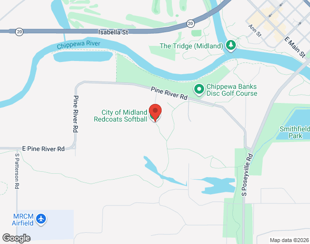 Map showing location at 605 Pine River Rd., Midland, MI