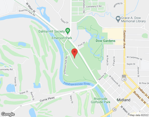 Map showing location at 1300 W. Main Street, Midland, MI